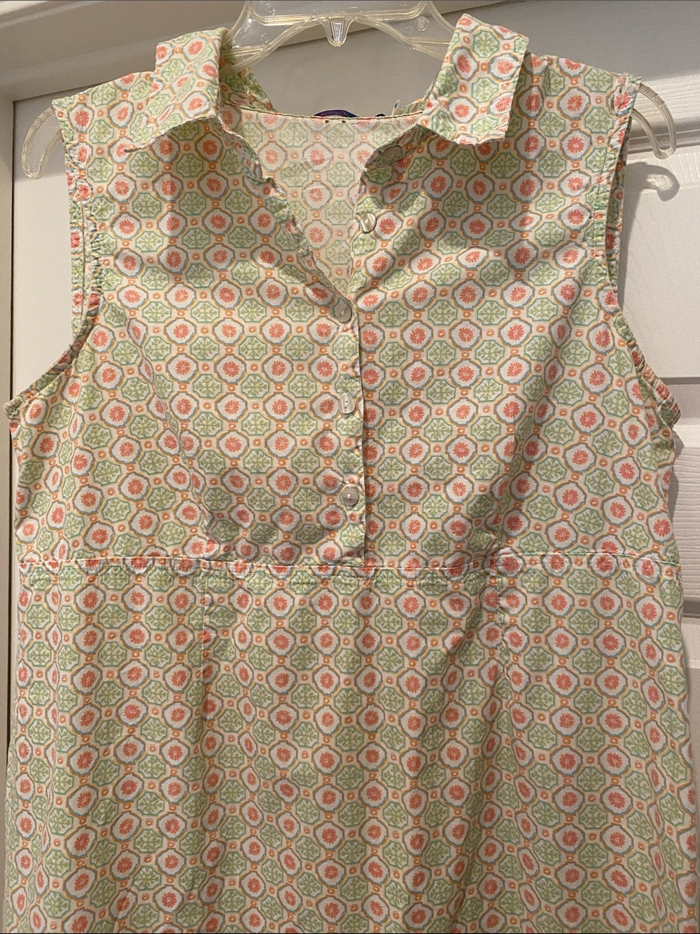 L fresh produce 100% Cotton Sleeveless Green & Peach Collared Dress